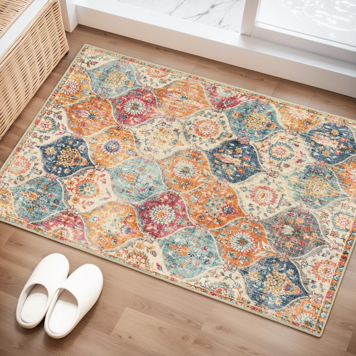 Lahome Moroccan Machine Washable Rugs for Living Room, 4x6 Rug for Bedroom