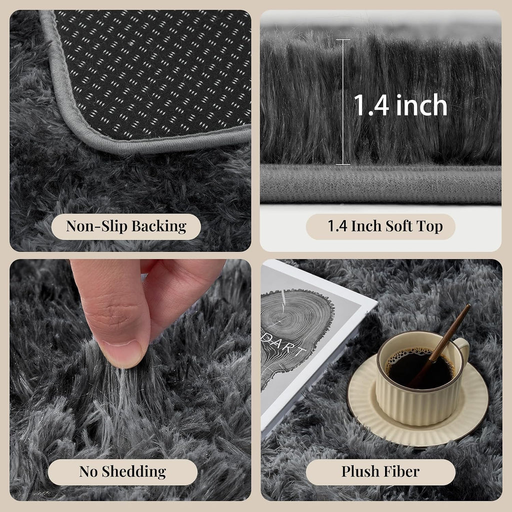 PLHXFR 8x10 Area Rugs Living Room: Fluffy Bedroom Soft Shag Rug Black Grey