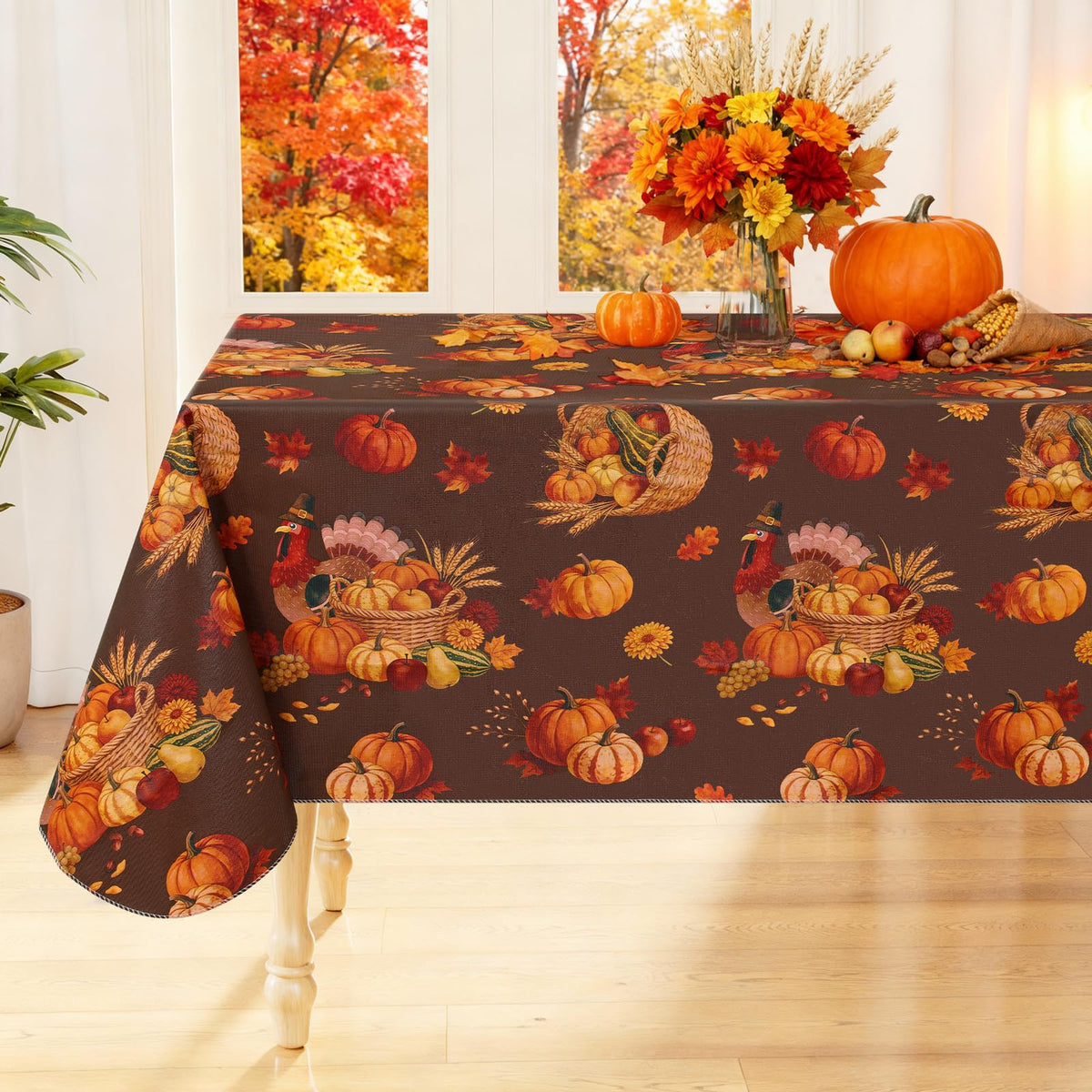 Smiry Picnic Table Cloth, Vinyl Tablecloths with Flannel Backing, 60"x84"