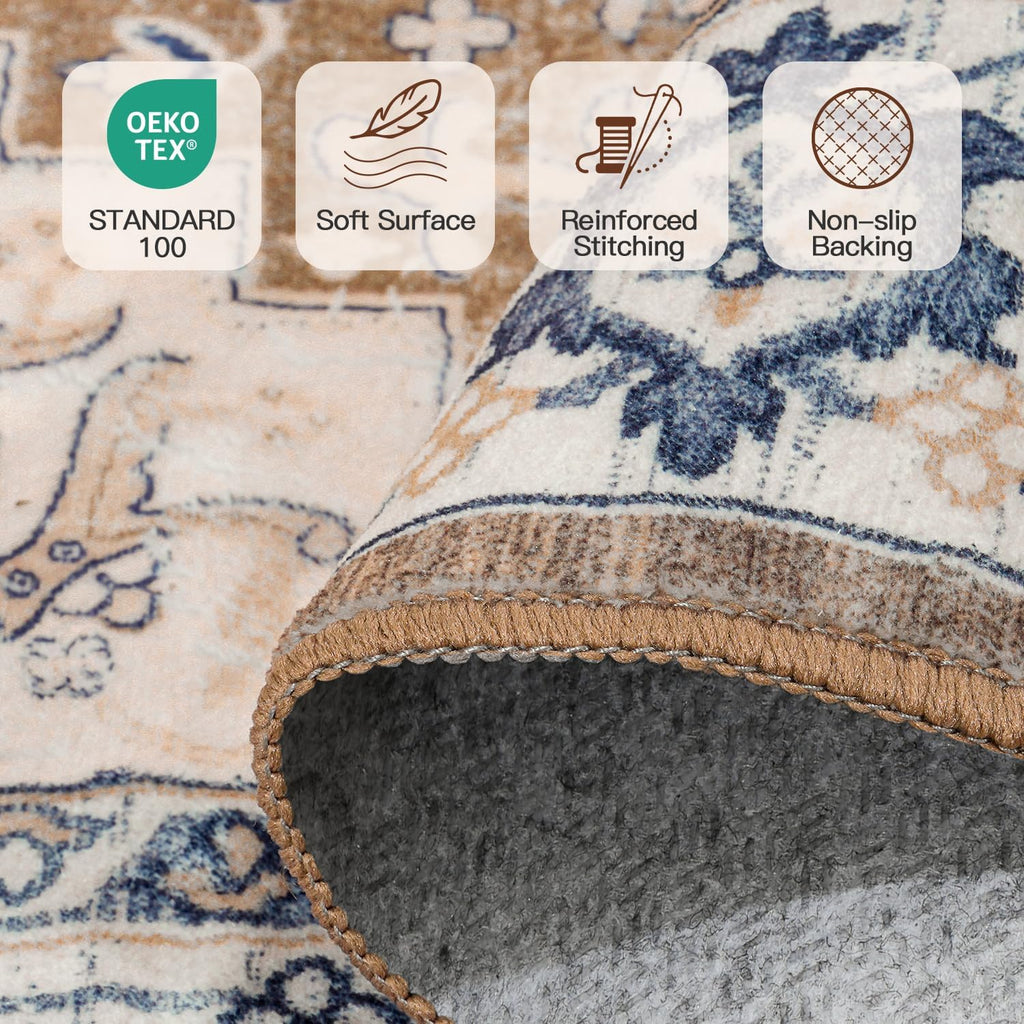 Lofus 5x7 Area Rugs for Living Room Bedroom, Soft Boho Carpet Floral Brown