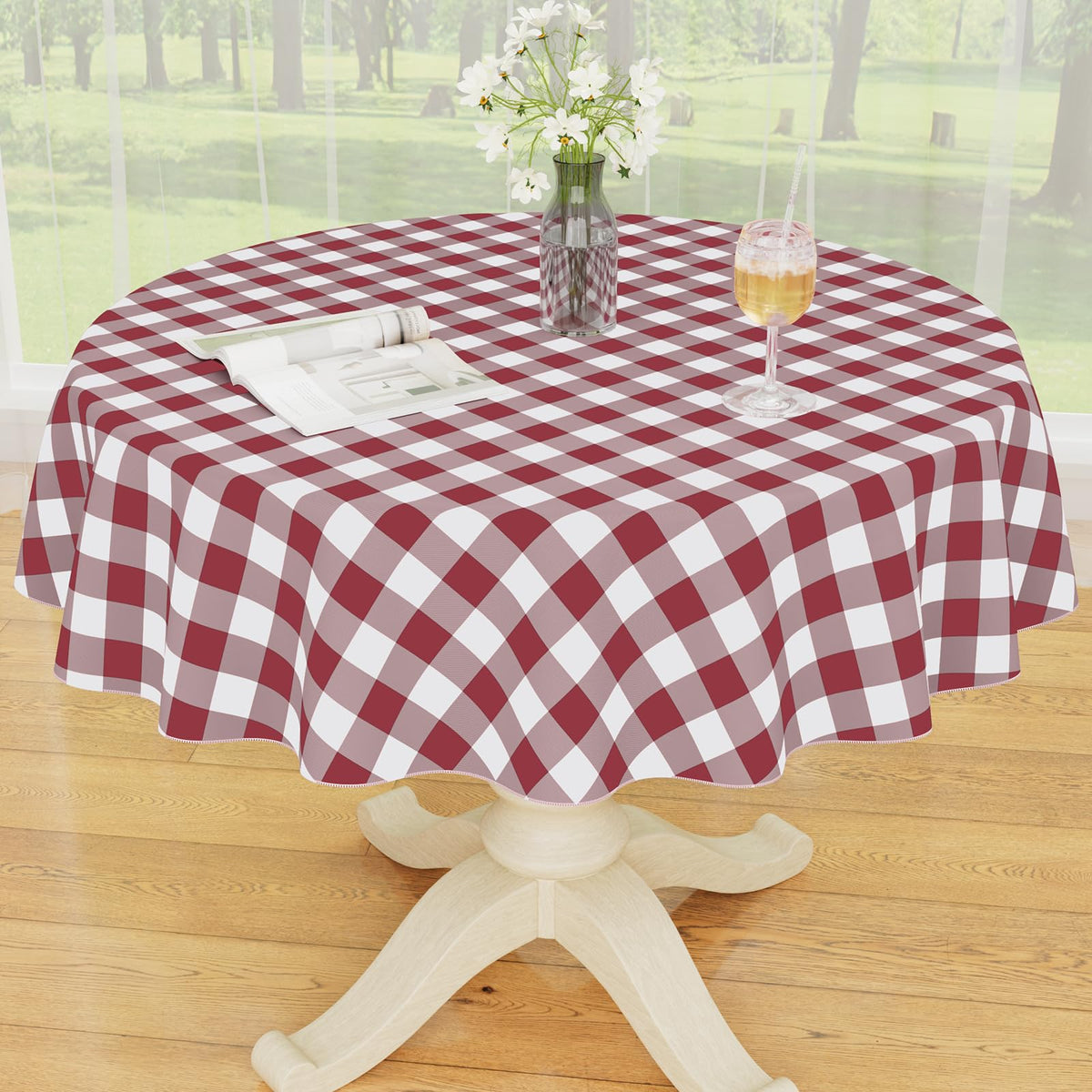 Smiry Picnic Table Cloth, Vinyl Tablecloths with Flannel Backing, 60"x84"
