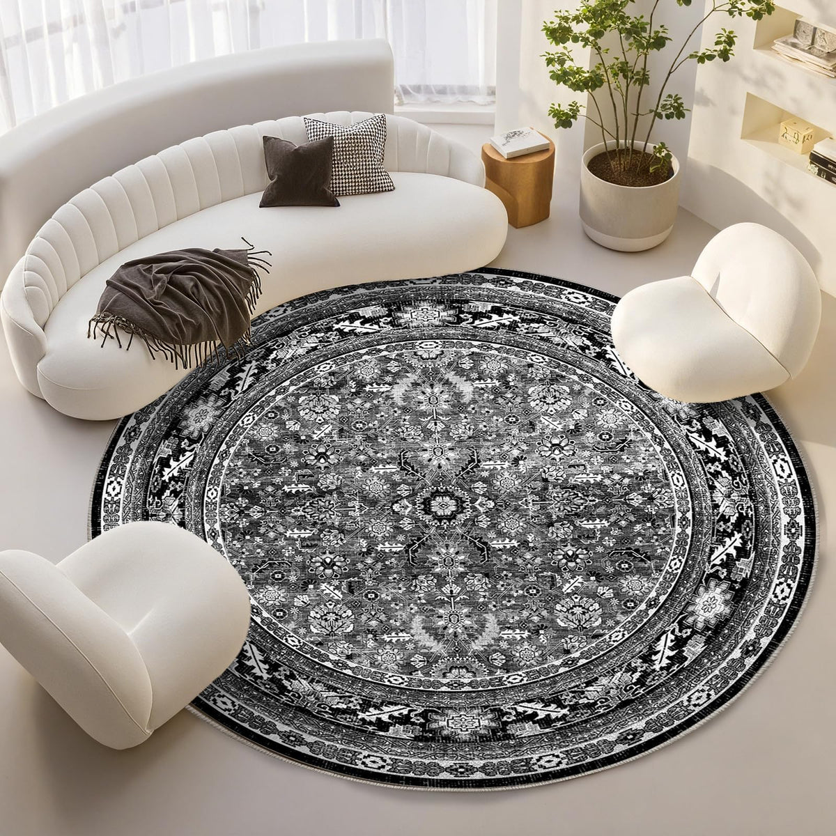 OPPODREAM Vintage Blue Area Rugs 5x7, Washable Rug for Living Room
