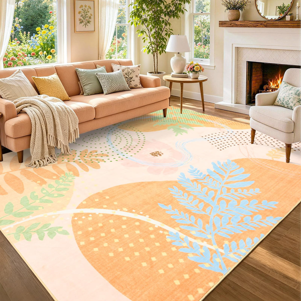 6x9 Ft Large Area Rugs for Living Room, Soft Non-Slip Machine Washable Rug, Vintage Stain Resistant Carpets for Bedroom Nursery Dining Room Home Decor (Beige)