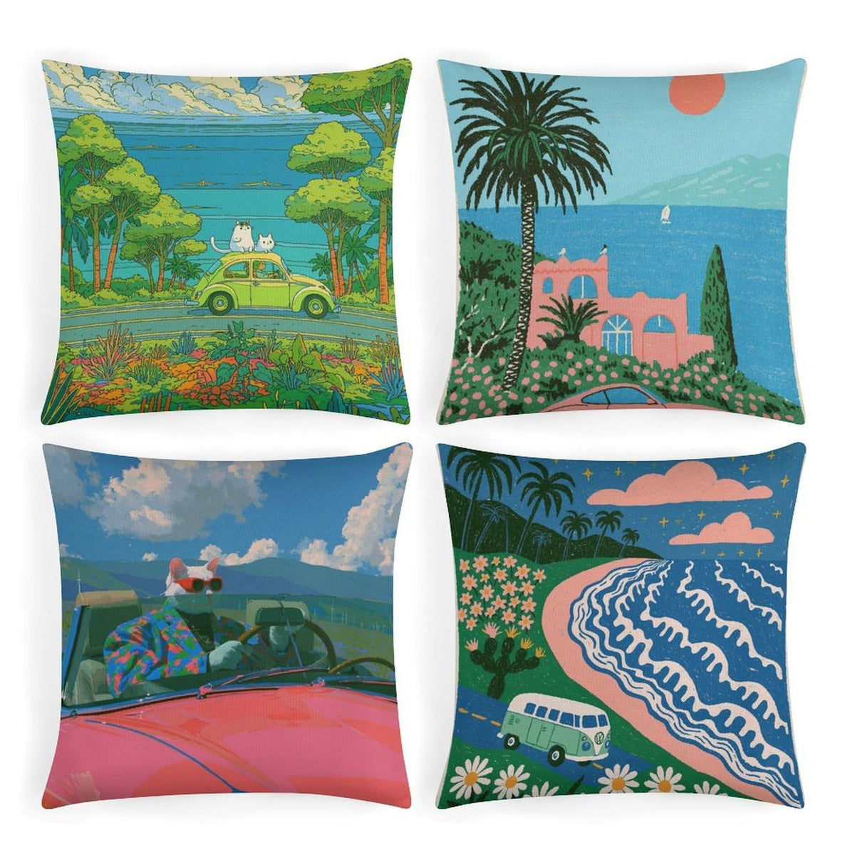 Throw Pillow Covers Soft Breathable Cotton Linen 18"×18" Square Cushion Cases Christmas Print 4 Pack Home Decor for Living Room Sofa, No Pillow Insert Included
