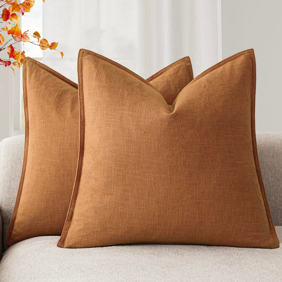 Foindtower Linen Solid Decorative Throw Pillow Covers 18x18 Natural Beige