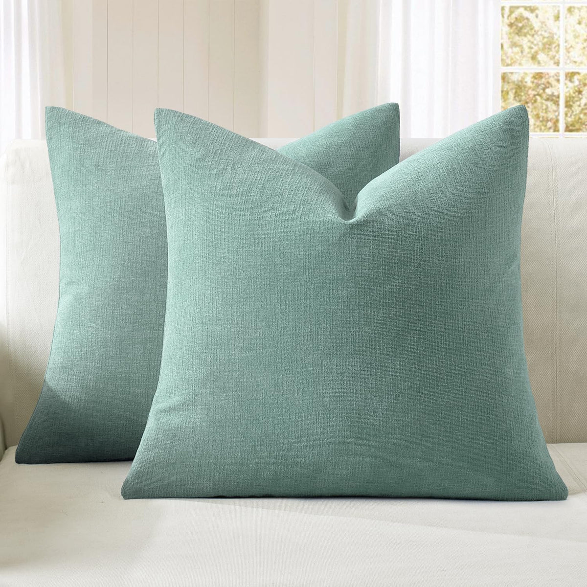 MIULEE Olive Green Chenille Couch Throw Pillow Covers, 18x18