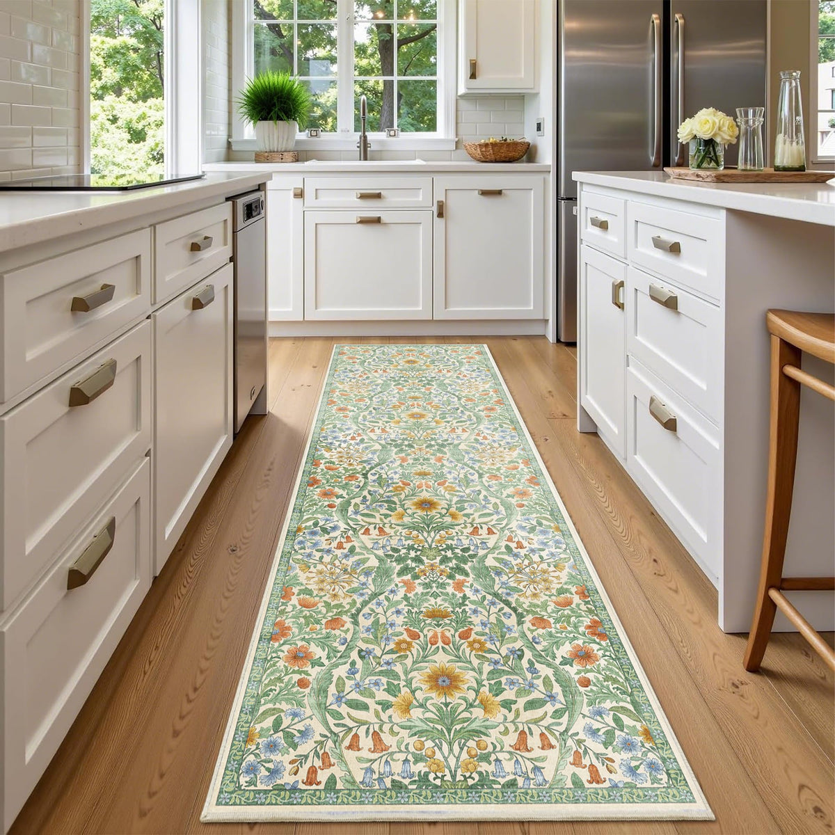 Floral Area Rug 5x7 Botanical Washable Carpet for Living Room