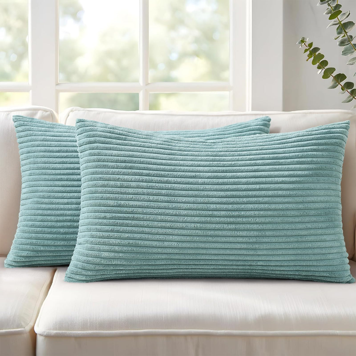 Mecatny Corduroy Fall Throw Pillow Covers 18x18 Set of 2 Olive Green