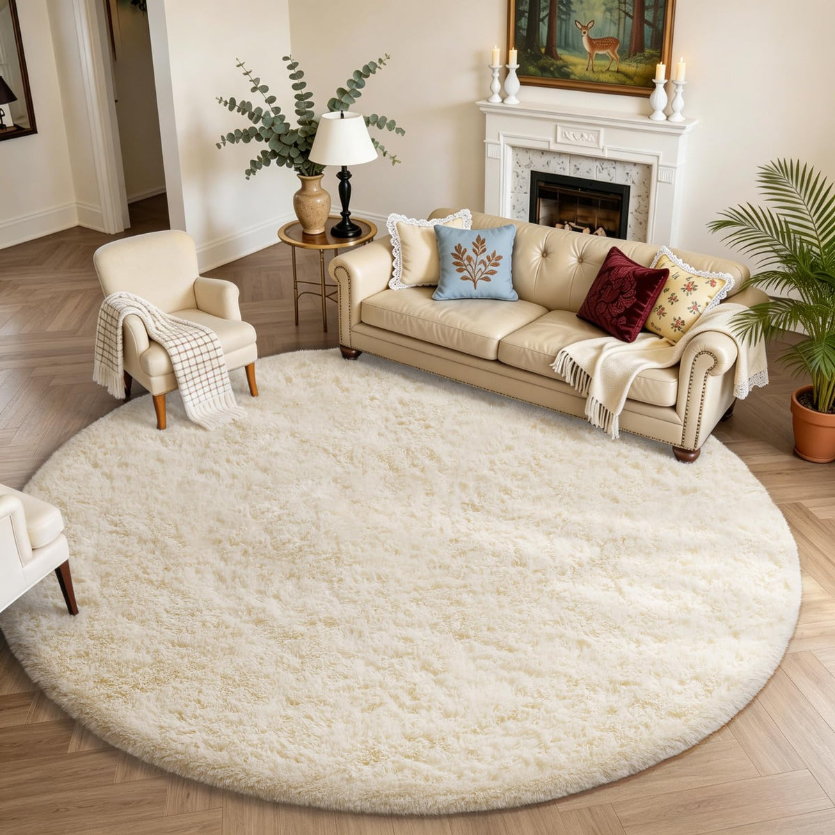 Ophanie Area Rugs for Bedroom, Christmas Upgrade Non-Slip Ivory Fluffy Soft Shag Living Room Carpet, Indoor Floor 4x6 Fuzzy Shaggy Plush Nursery Rug for Kids Dorm Decor with Over 99 pcs Pile fibers