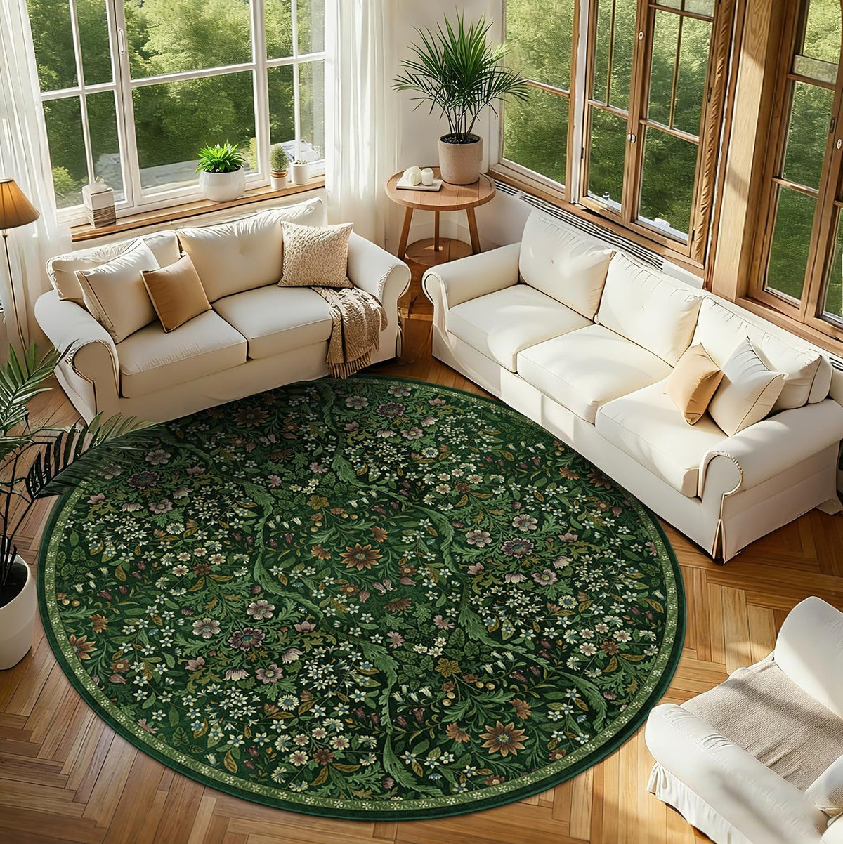 Floral Area Rug 5x7 Botanical Washable Carpet for Living Room