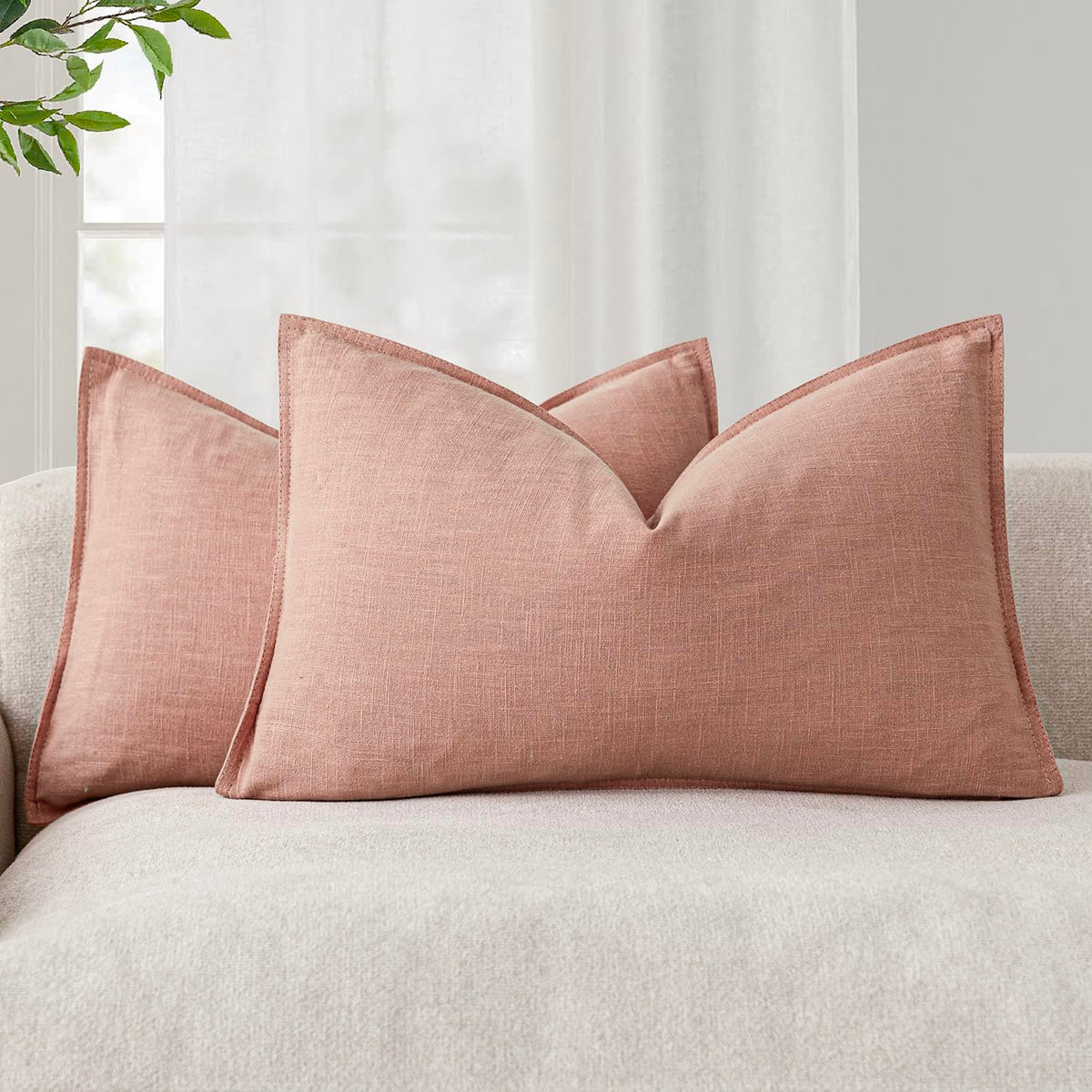 Foindtower Linen Solid Decorative Throw Pillow Covers 18x18 Natural Beige