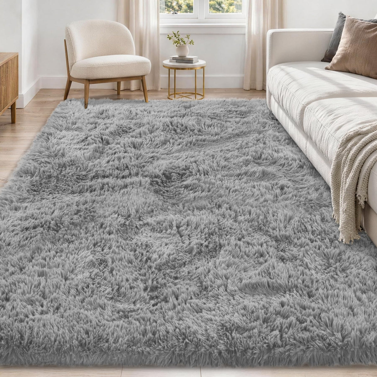 Tosuoka 5x7 Area Rugs for Living Room Bedroom, Black Rug Soft Fluffy Shag