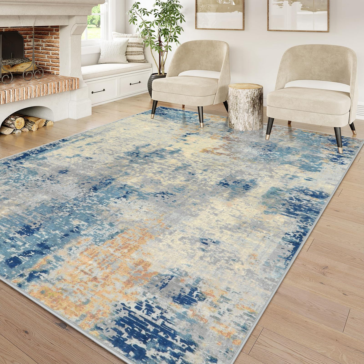 Lahome Modern Abstract Washable 5x7 Area Rugs for Living Room, Colorful Soft Bedroom Rug Low Pile Non Slip,Stain Resistance Dining Room Carpet for Nursery Office Entrance Home Office Decor