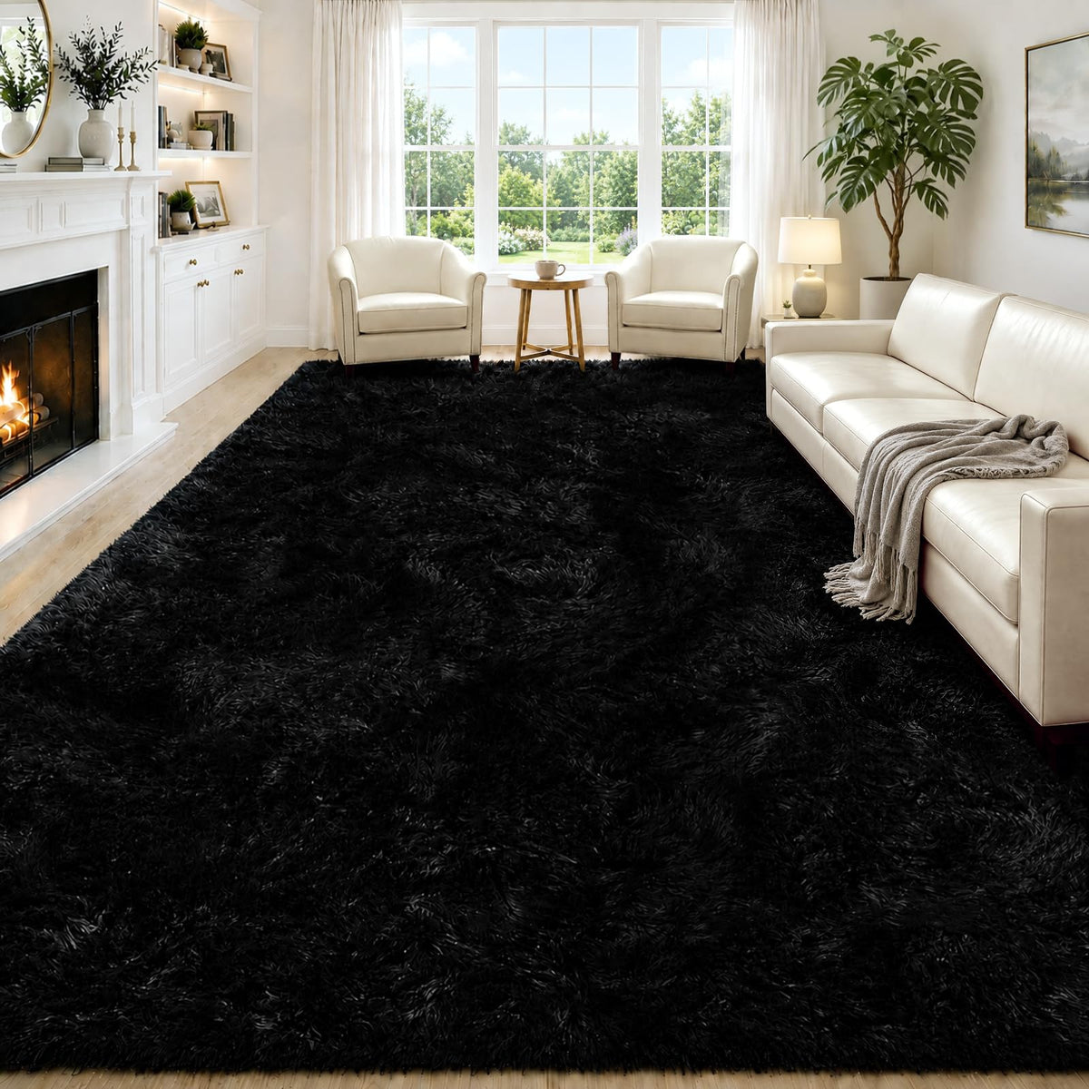 6x9 Black Fluffy Area Rug for Living Room,Large Shag Area Rugs for Bedroom