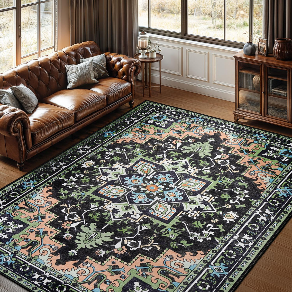 Lofus 5x7 Area Rugs for Living Room Bedroom, Soft Boho Carpet Floral Brown