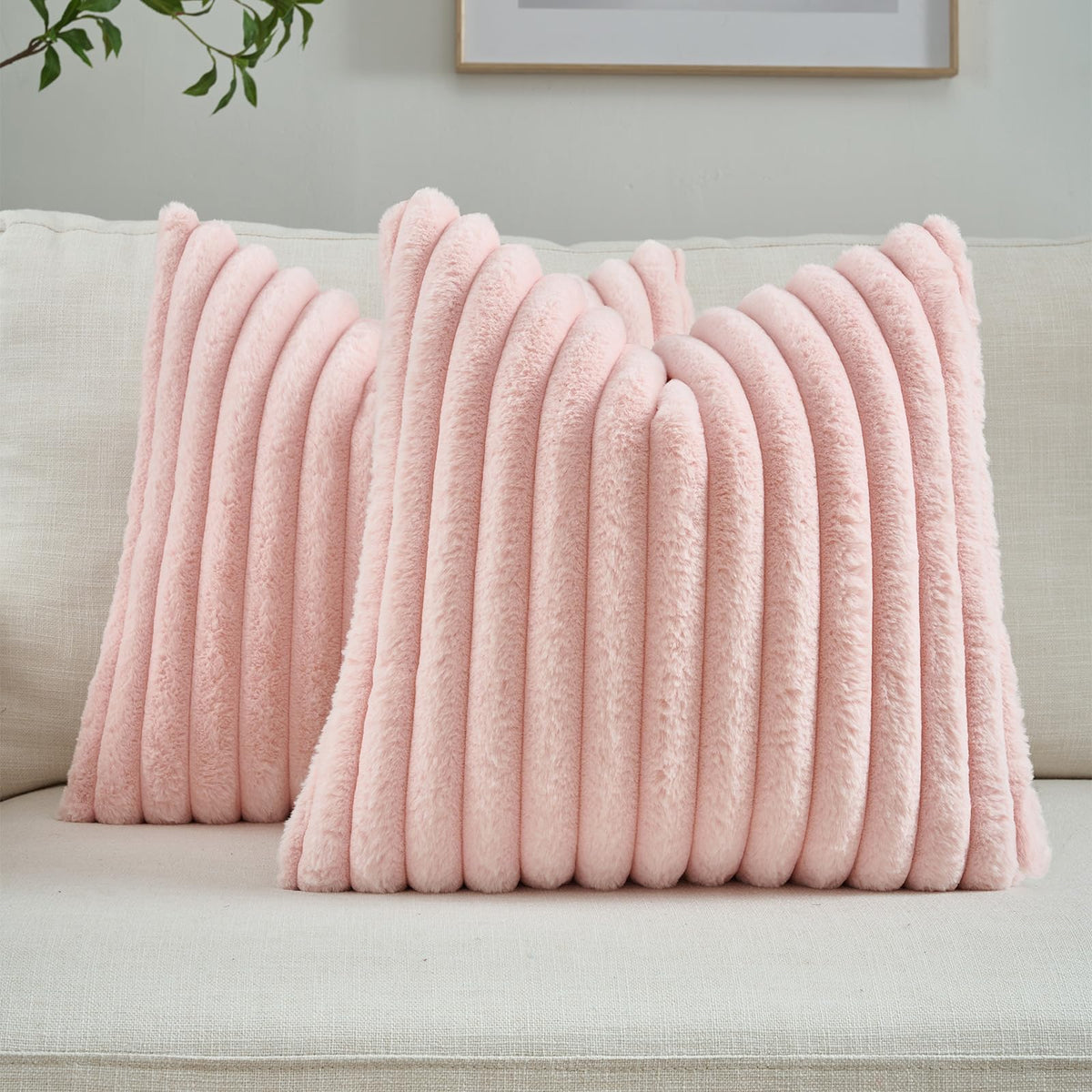 FUTEI Pack of 2 Faux Fur Throw Pillow Covers 18x18 Inch, Cream White
