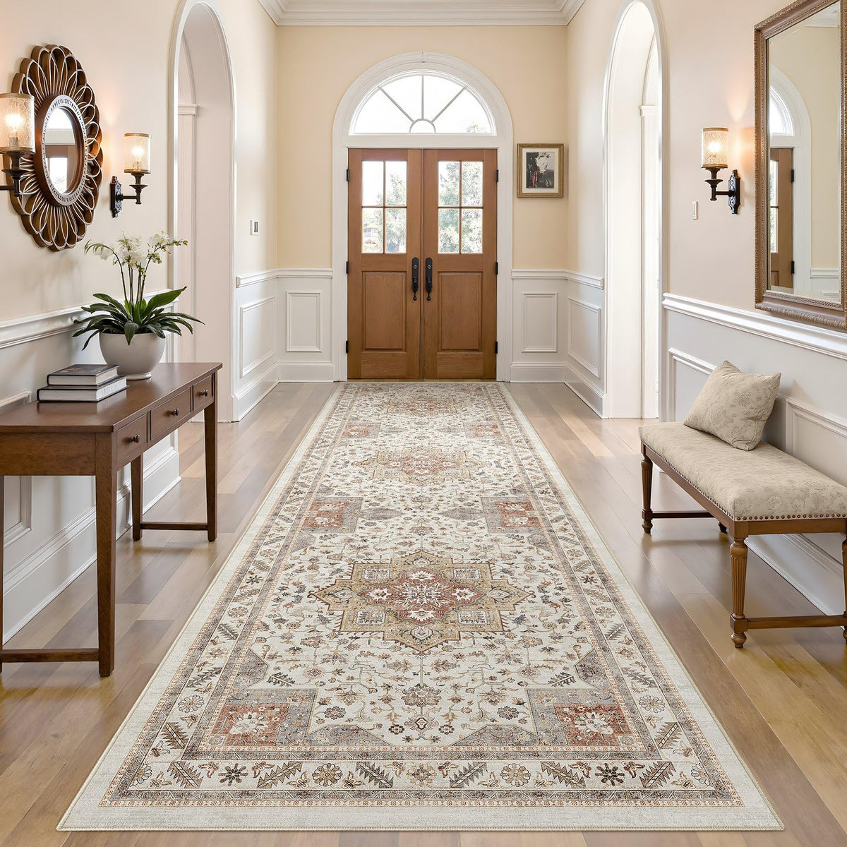 cotiled 5x7 Area Rug for Living Room, Washable, Traditional, Beige