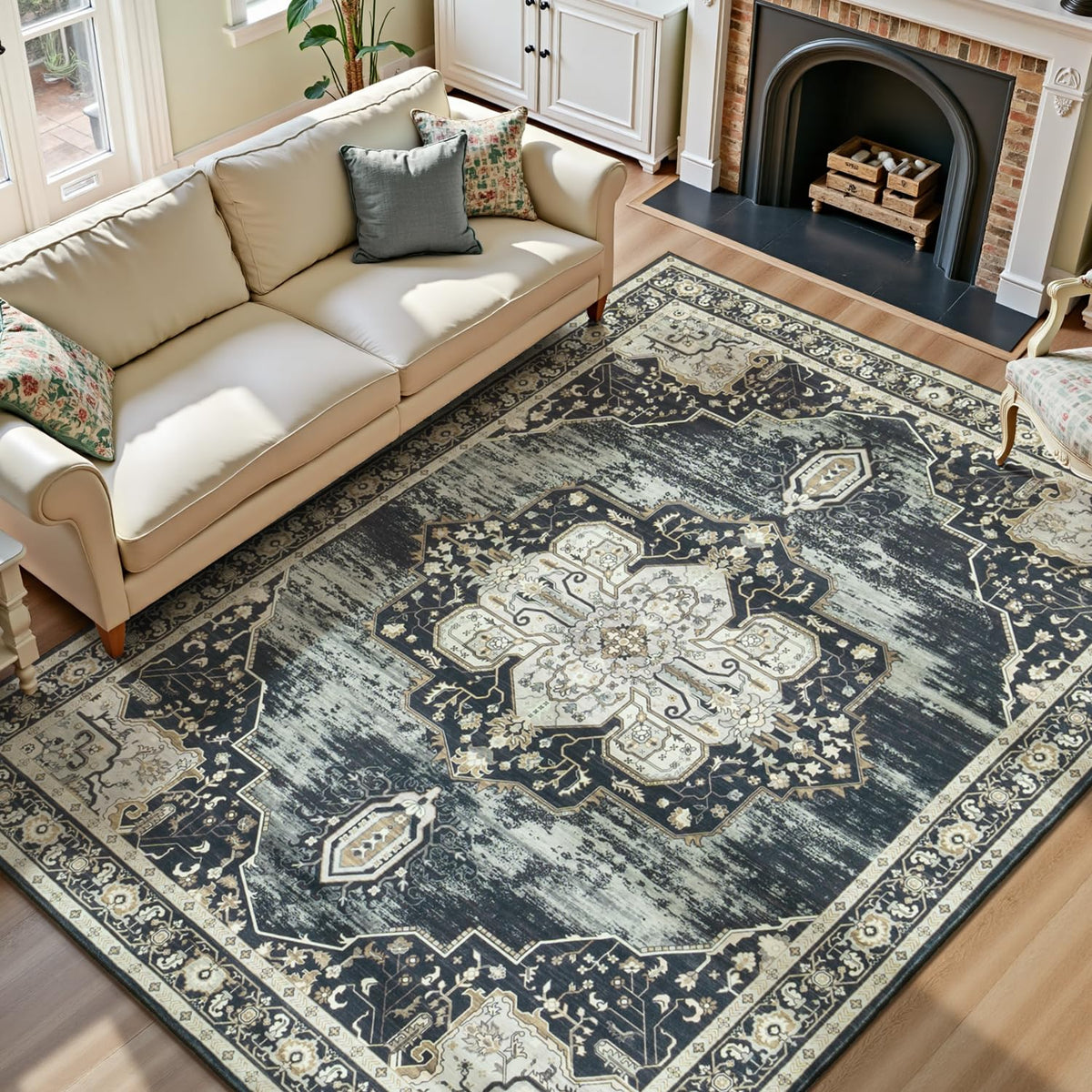 Lofus 5x7 Area Rugs for Living Room Bedroom, Soft Boho Carpet Floral Brown