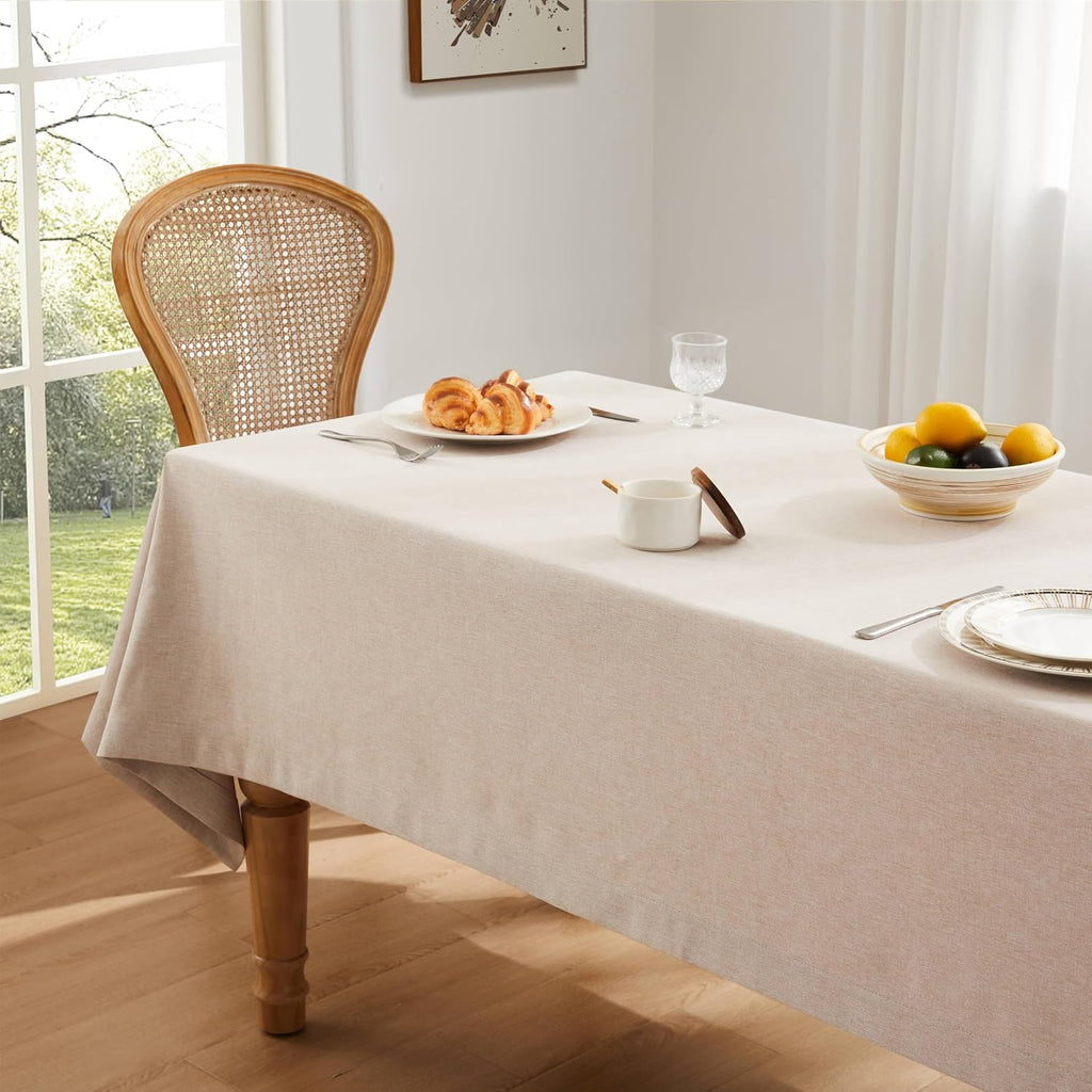 ZeeMart Linen Textured Rectangle Table Cloth, 60x104 Inch Light Tan