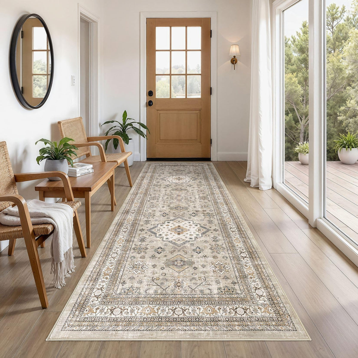 cotiled 5x7 Area Rug for Living Room, Washable, Traditional, Beige