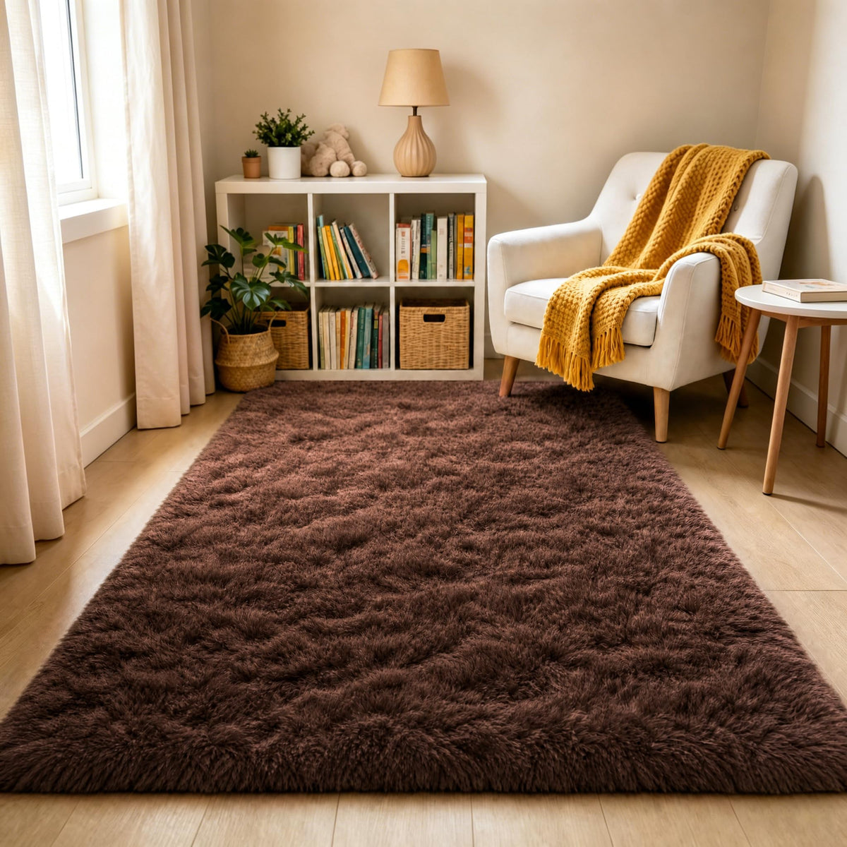LOCHAS 4x6 Area Rugs Fluffy Living Room Carpets for Kids Bedroom, White