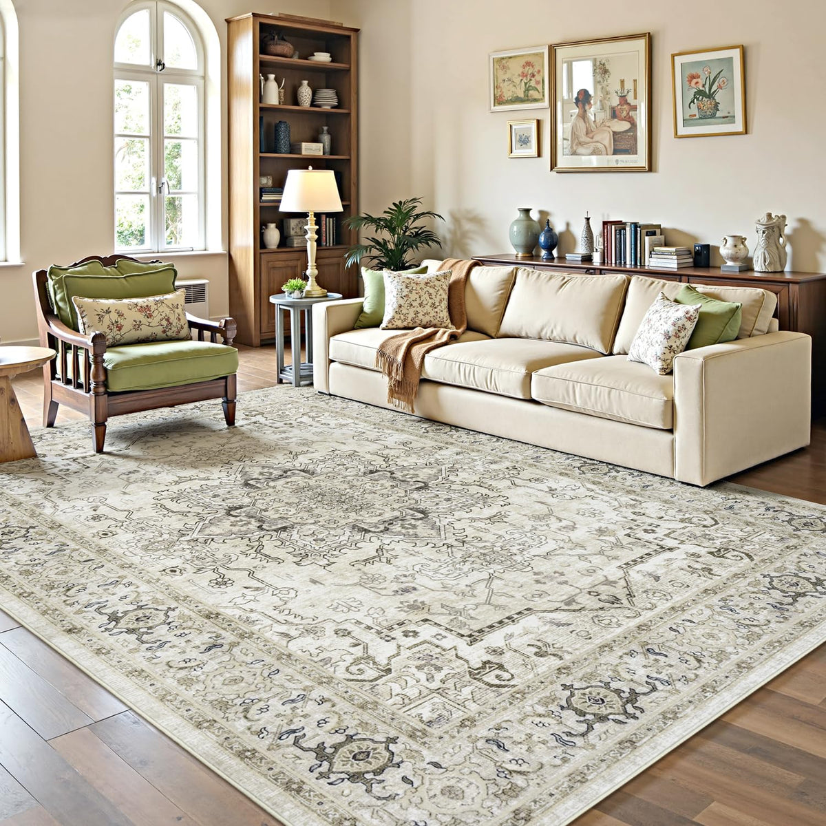 Lofus 5x7 Area Rugs for Living Room Bedroom, Soft Boho Carpet Floral Brown