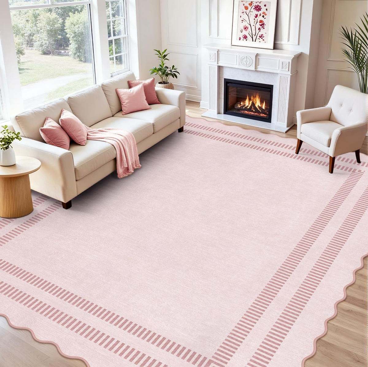 Area Rugs 5x7 Living Room Washable Modern Rug, Neutral Beige Soft Non Slip Rugs Ultra-Thin Indoor Carpet for Bedroom Dining Room Nursery Home Office