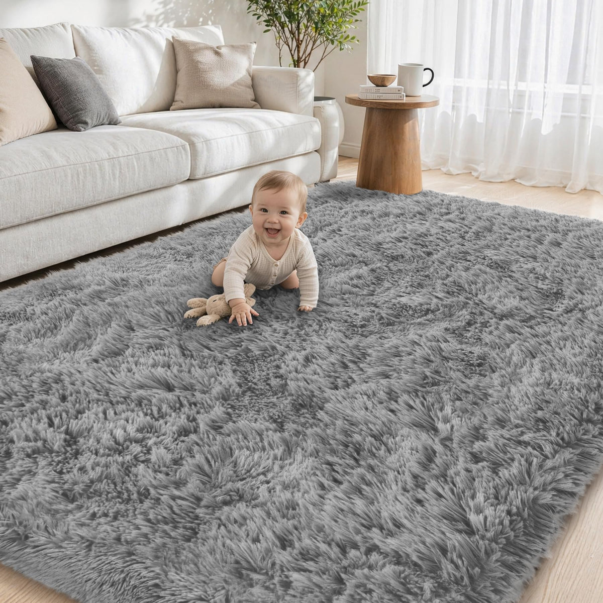 Tosuoka 5x7 Area Rugs for Living Room Bedroom, Black Rug Soft Fluffy Shag