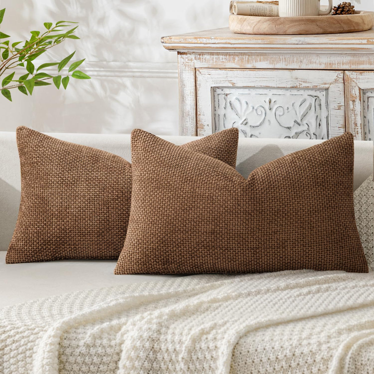 MIULEE Decorative Couch Throw Pillow Covers 18x18 Inch Coastal Blue 2 Pack