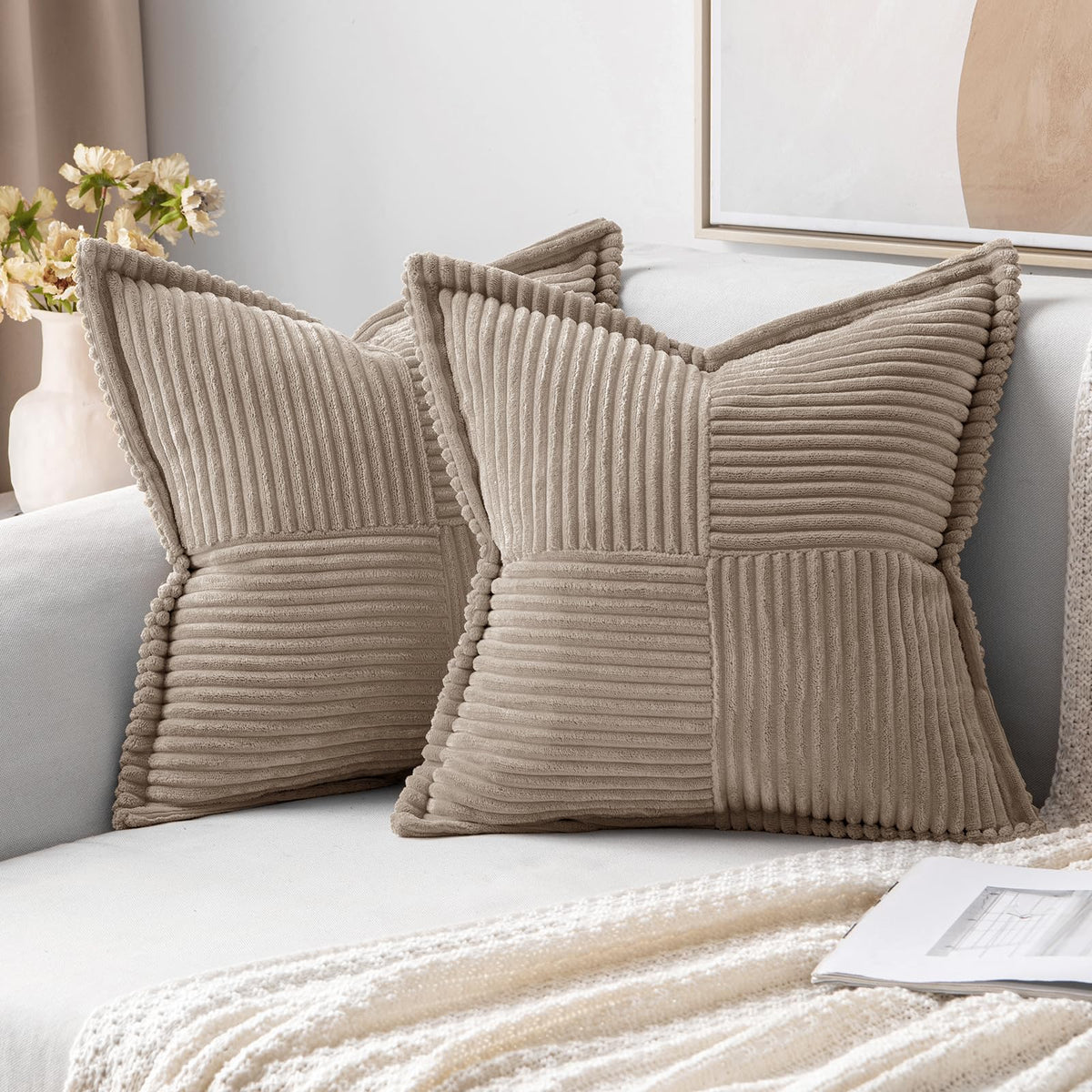 MIULEE Decorative Throw Pillow Covers for Couch 18x18 Inch Beige 2 Pack