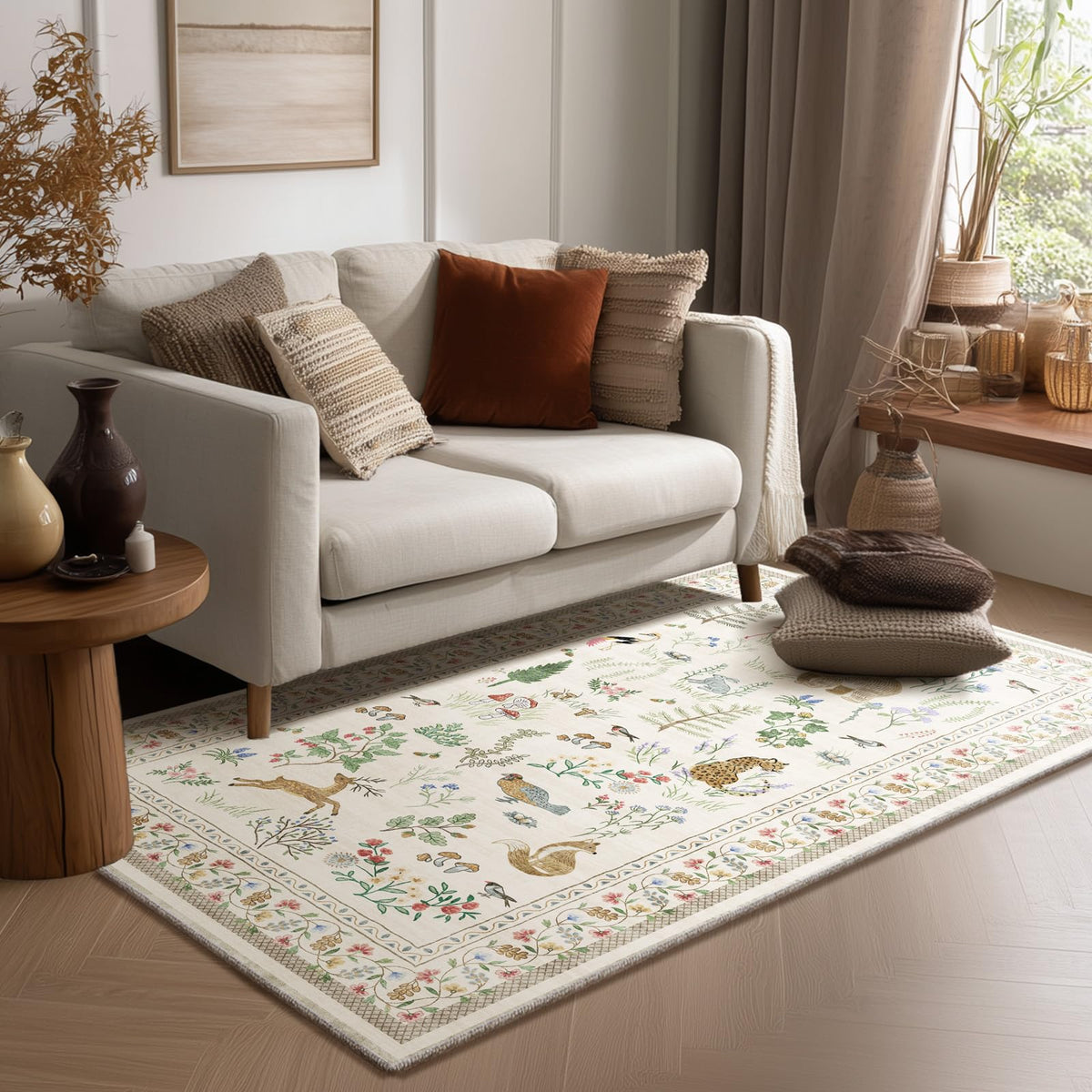 Washable Area Rugs for Living Room: 9x12 Area Rug for Bedroom Vintage Stain Resistant Non Slip Low Pile Lightweight Soft Carpet for Kitchen Dining Room Farmhouse Kids Room Nursery