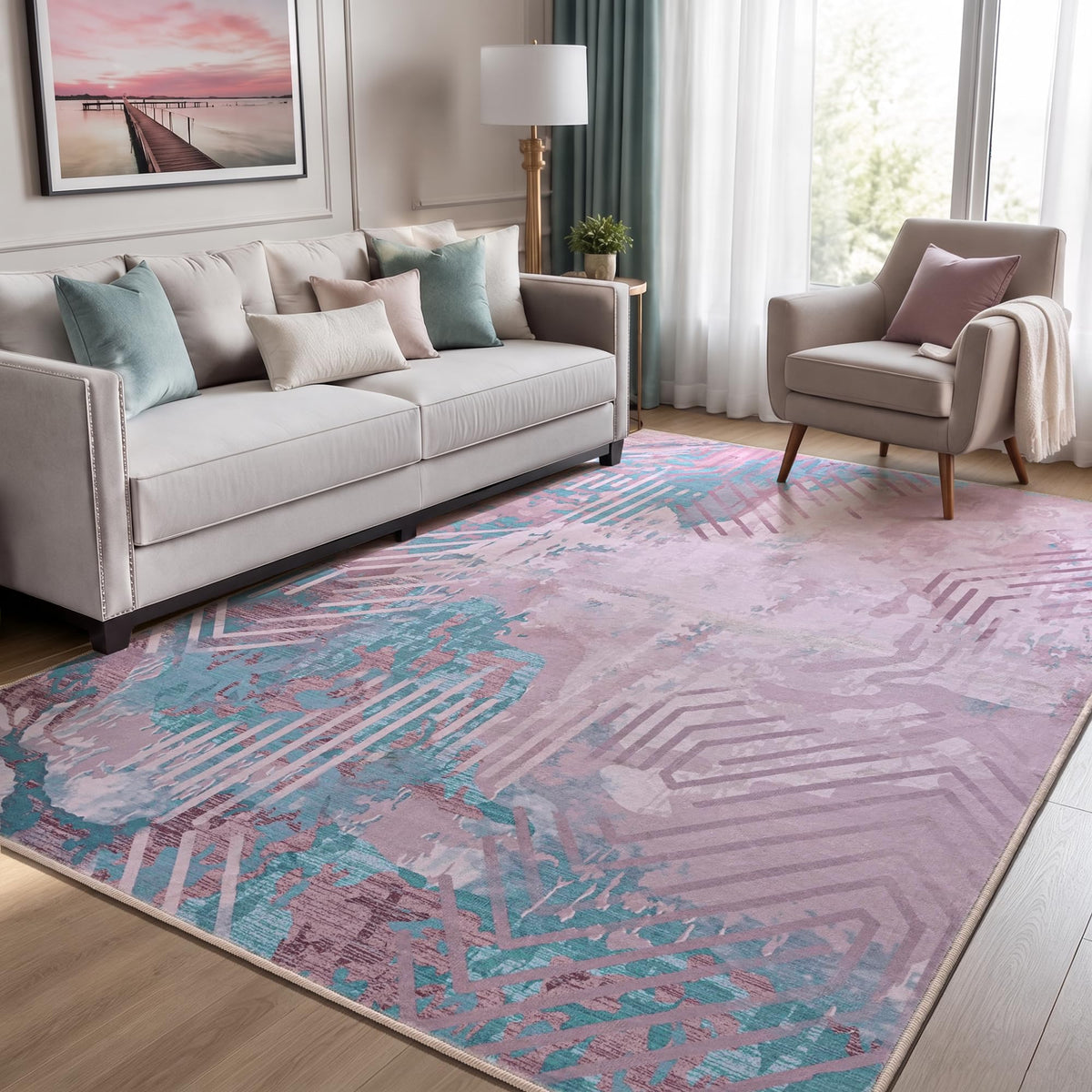 Toneed 4'x6' Washable Area Rugs for Bedroom Living Room, 48"x72" Grey