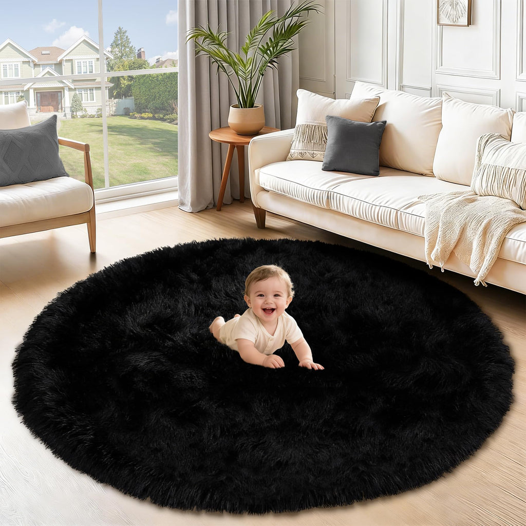 4x6 Area Rugs for Living Room: Soft Black Fluffy Rug Shag Washable Rug Plush Fuzzy Indoor Carpet for Bedroom Nursery Playroom Girls Boys Kids Room (Black, 4'x6')