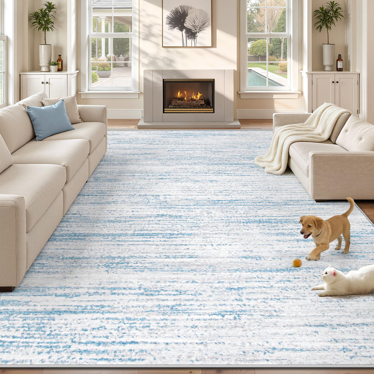 Area Rug 6x9 Living Room Rugs: Washable Modern Rug Non-Slip Soft Rugs Stain Resistant Printed Rug Indoor Carpet for Bedroom Kitchen Dining Room Nursery Home(Beige, 6'x9')