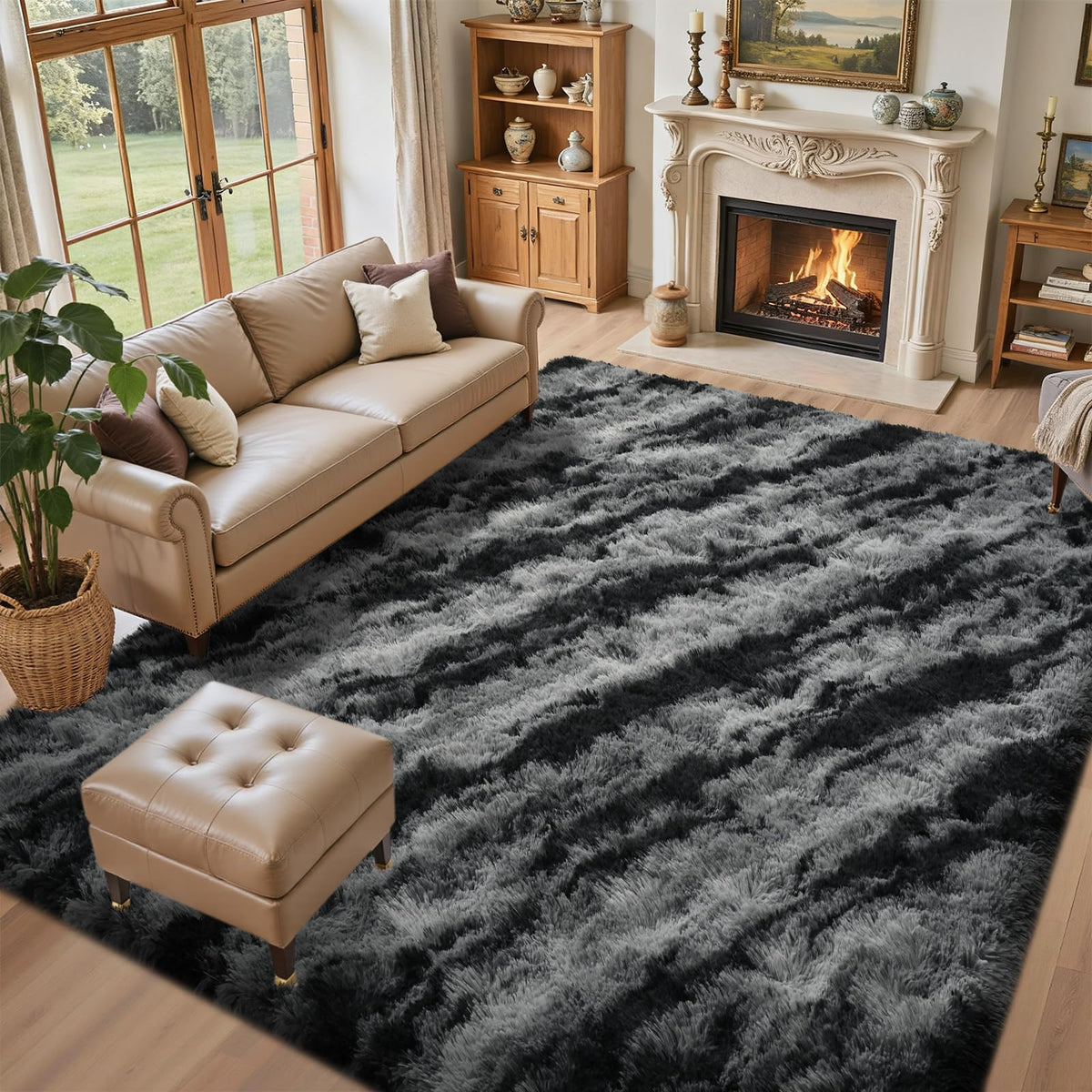 5x7 Black Area Rugs for Living Room, Large Fluffy Shag Bedroom Rugs Non-Slip, Ultra Soft Plush Carpet for Nursery Kids PlayRoom Dorm Office Indoor Modern Carpets