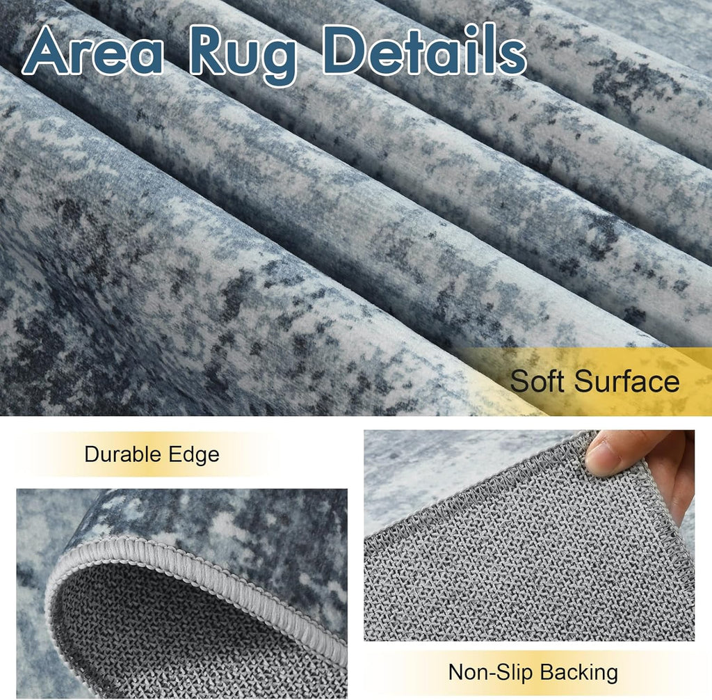 6x9 Ft Large Area Rugs for Living Room, Soft Non-Slip Washable Rugs Modern Abstract Pattern Carpet for Bedroom Indoor Floor Nursery Home Decor (Blue)