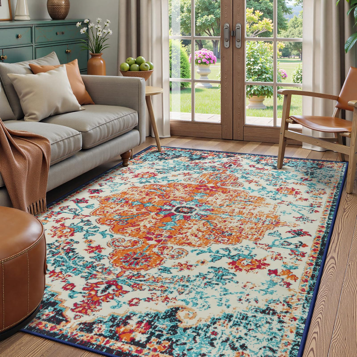 Lahome Felice Boho Tribal 2x3 Washable Small Rugs for Entryway Doormat Indoor Entrance, Throw Rugs with Rubber Backing, Bohemian Soft Non-Slip Bathroom Carpet for Bath Front Door Kitchen Floor