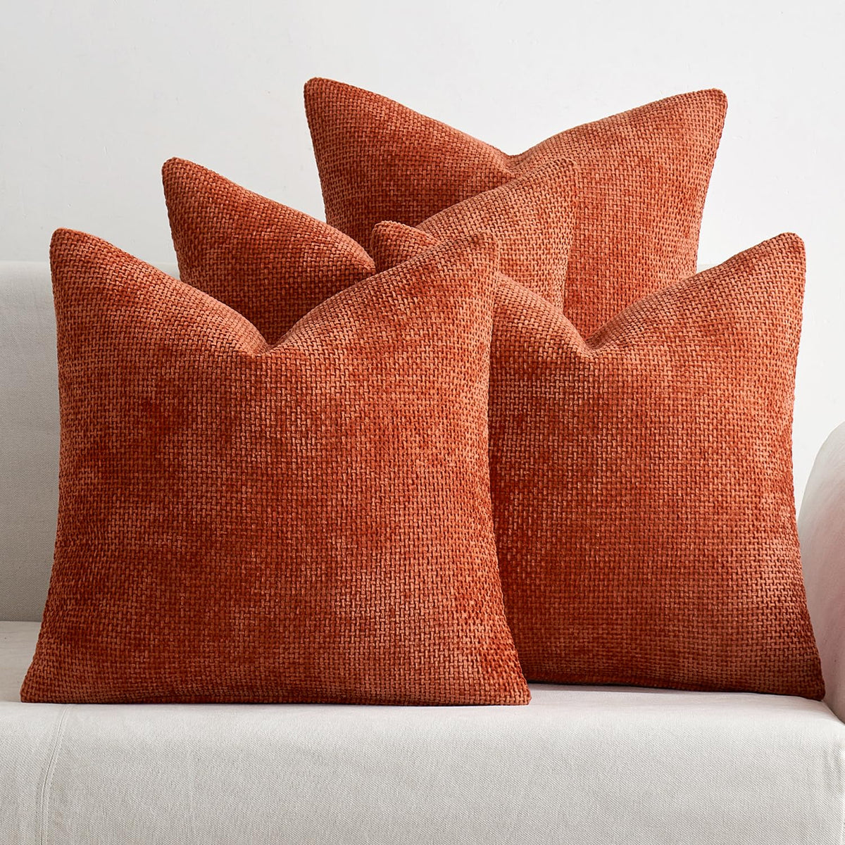 MIULEE Soft Decorative Chenille Pillow Covers Neutral 18x18 Pack of 4