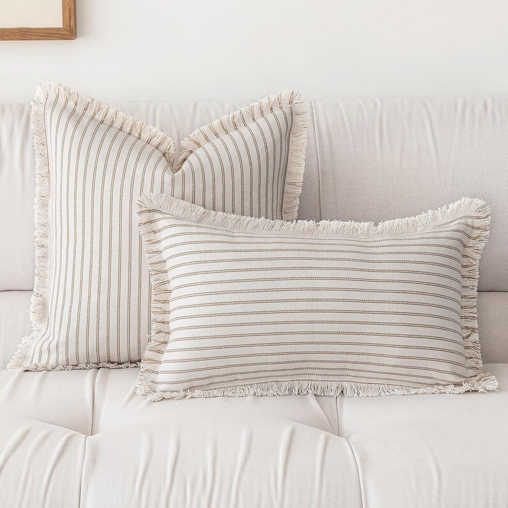 YEENAASY Throw Pillow Covers 18x18 Boho Striped Pillow Cases with Tassel