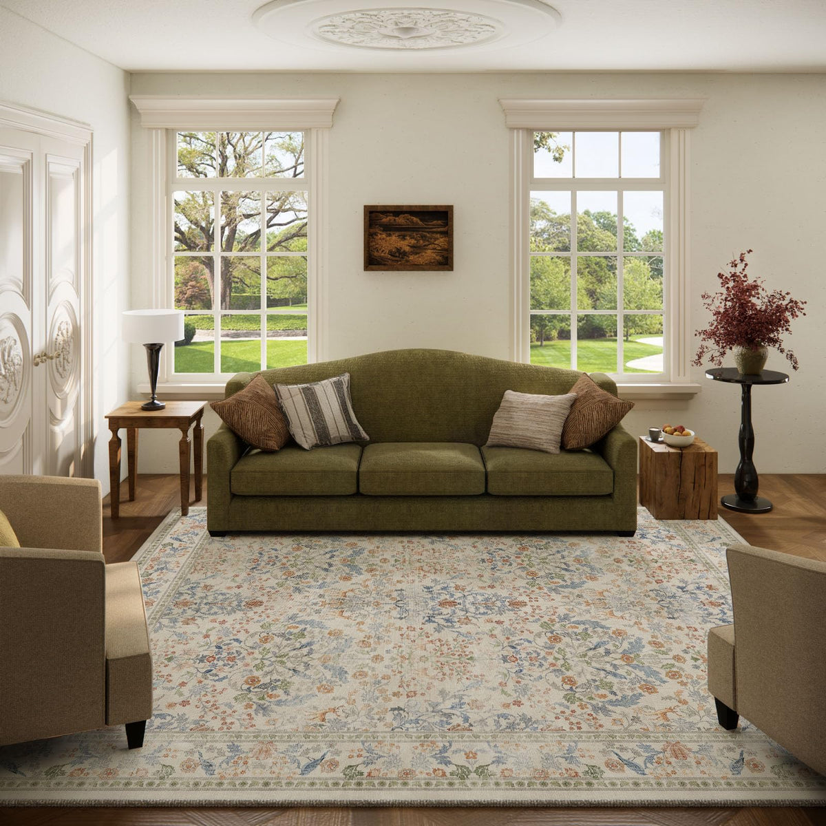 Washable Area Rugs for Living Room: 9x12 Area Rug for Bedroom Vintage Stain Resistant Non Slip Low Pile Lightweight Soft Carpet for Kitchen Dining Room Farmhouse Kids Room Nursery