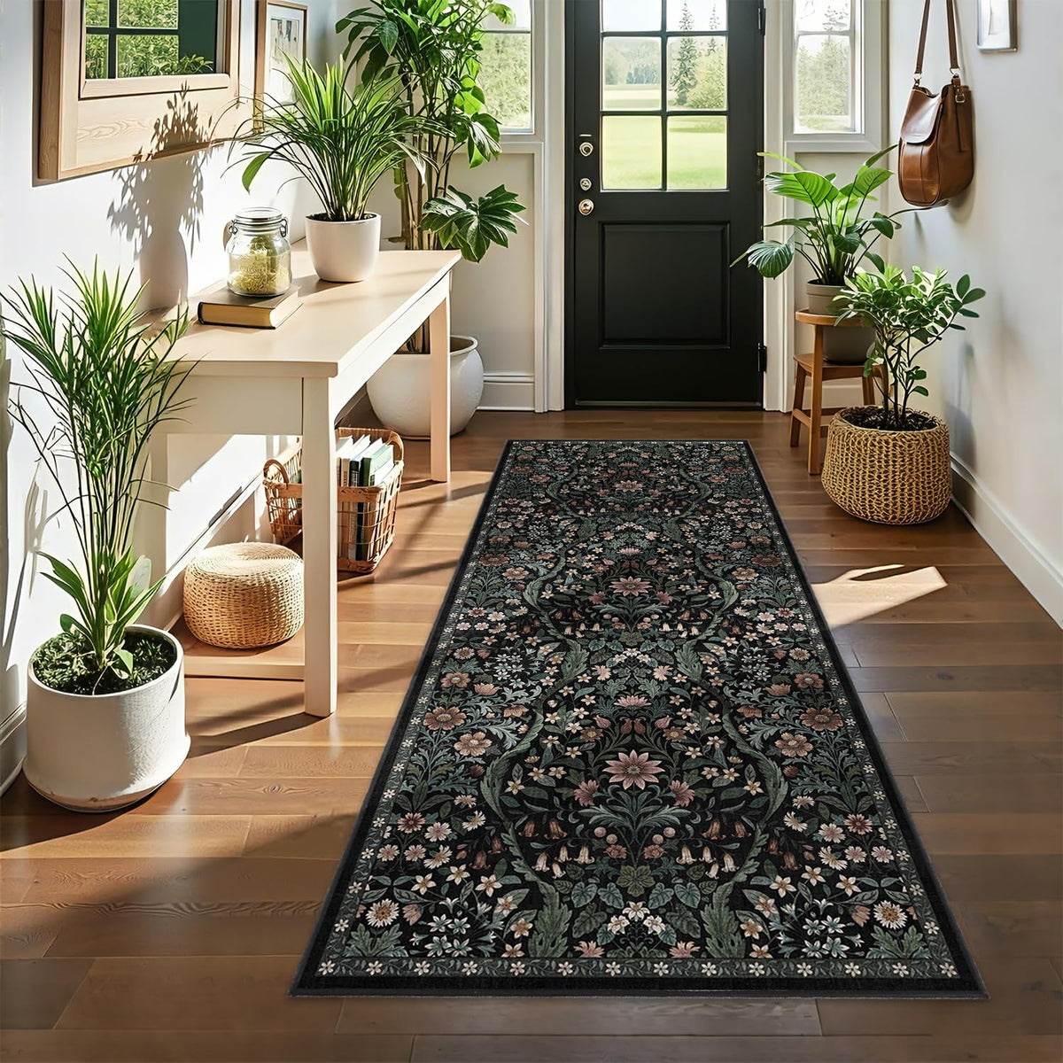 Floral Area Rug 5x7 Botanical Washable Carpet for Living Room