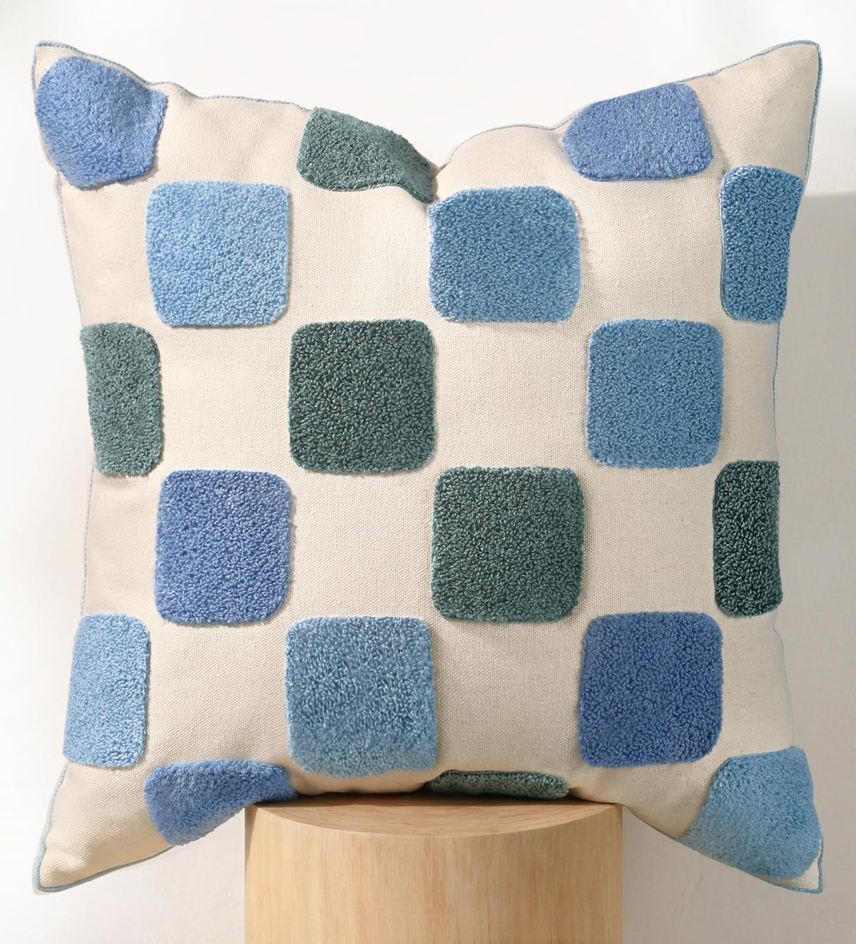 Embroidered Throw Pillow Cover 18x18 Inch, Colorful Plaid