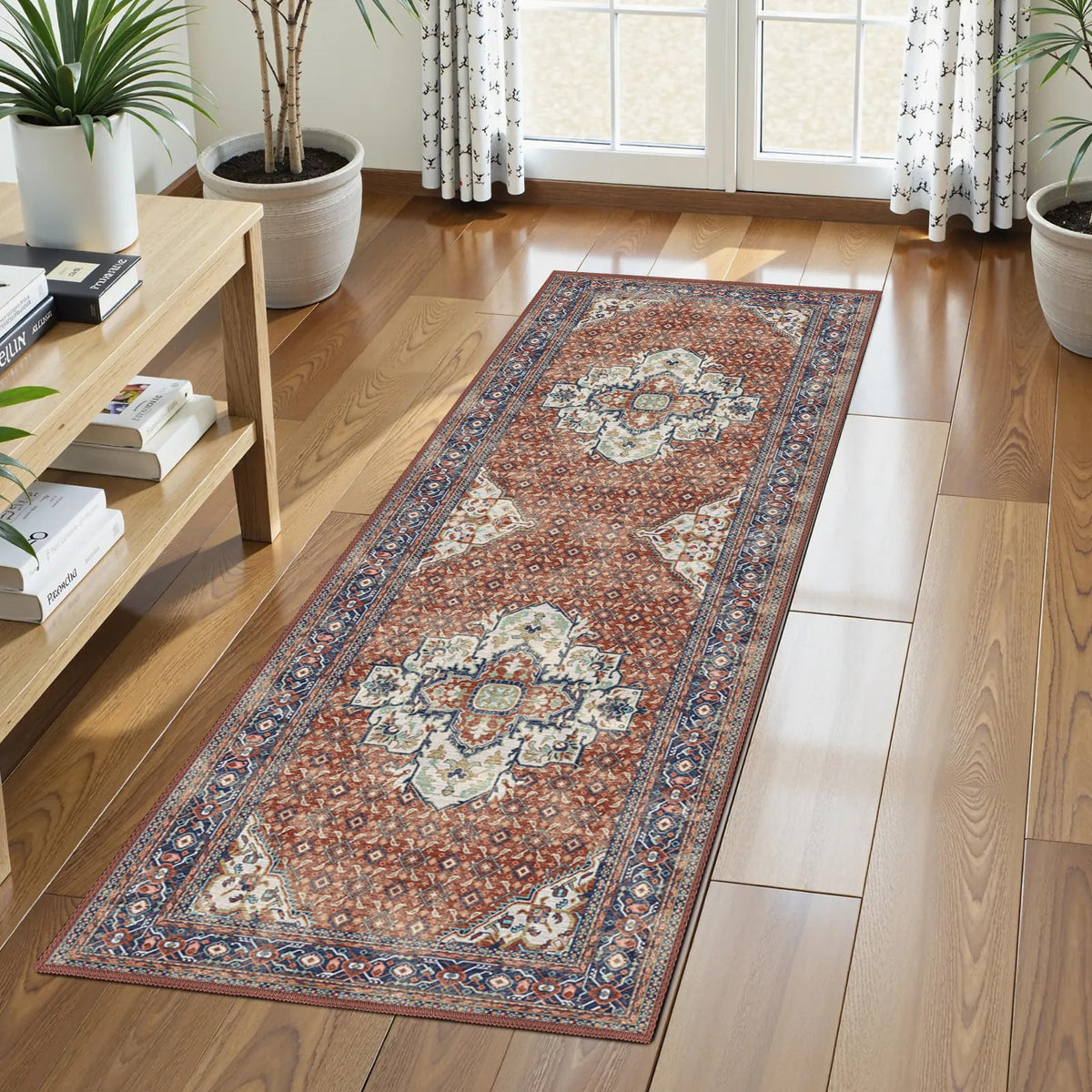 Washable Area Rug 5' x 7' Vintage Traditional Persian Mat - Foldable Distressed Non-Slip Machine Washable Carpet for Living Room Bedroom Kitchen Home Decor - Graphite and Mist