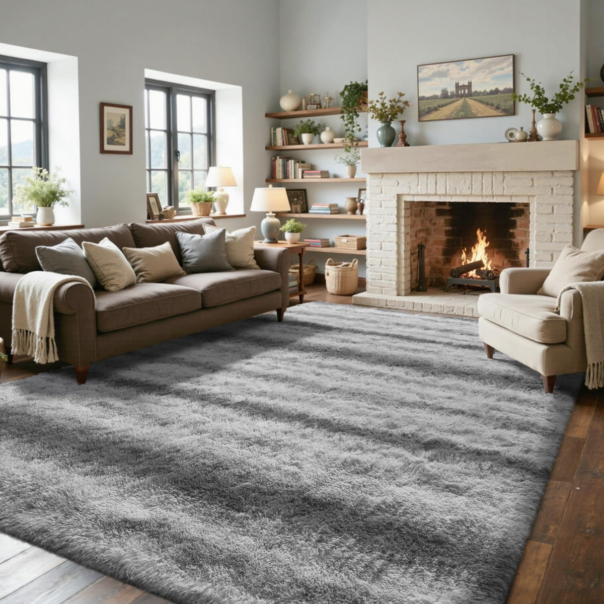 5x7 Black Area Rugs for Living Room, Large Fluffy Shag Bedroom Rugs Non-Slip, Ultra Soft Plush Carpet for Nursery Kids PlayRoom Dorm Office Indoor Modern Carpets