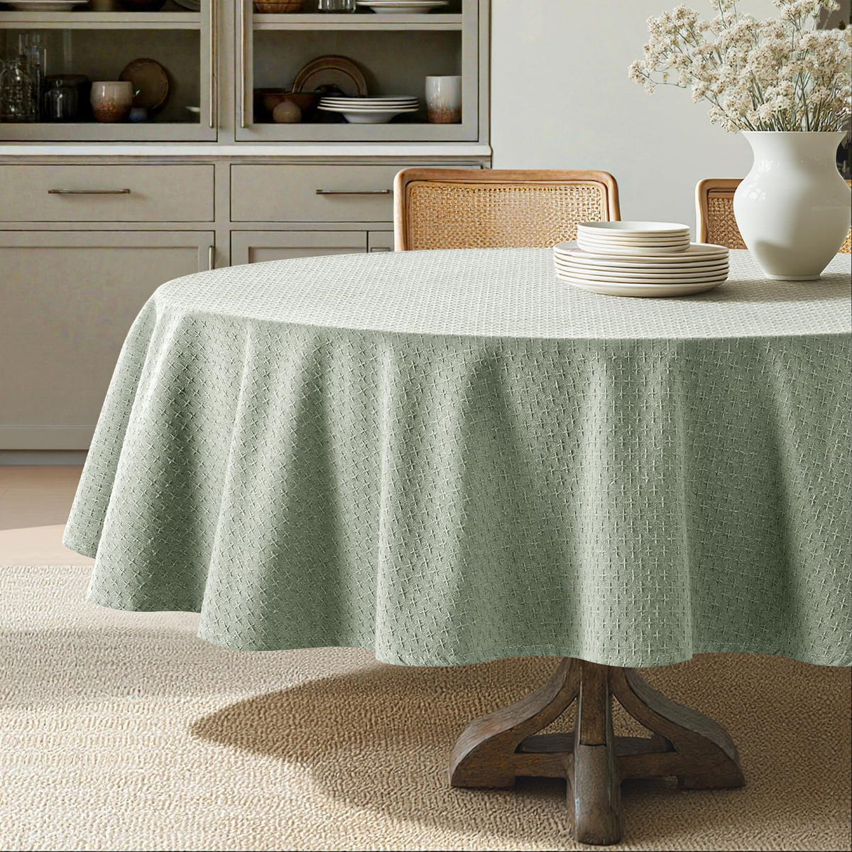 MIULEE Natural Beige Linen Rectangle Tablecloth 52x70 Inch