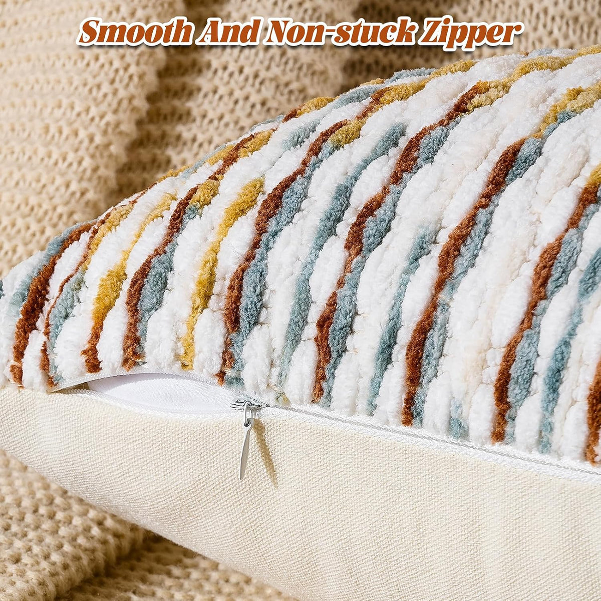 AmHoo Set of 2 Boho Chenille Pillow Cover Decorative Tufted Pillowcase for Couch Bed Sofa Bedroom Living Room Modern 18 x 18-Inch Brown
