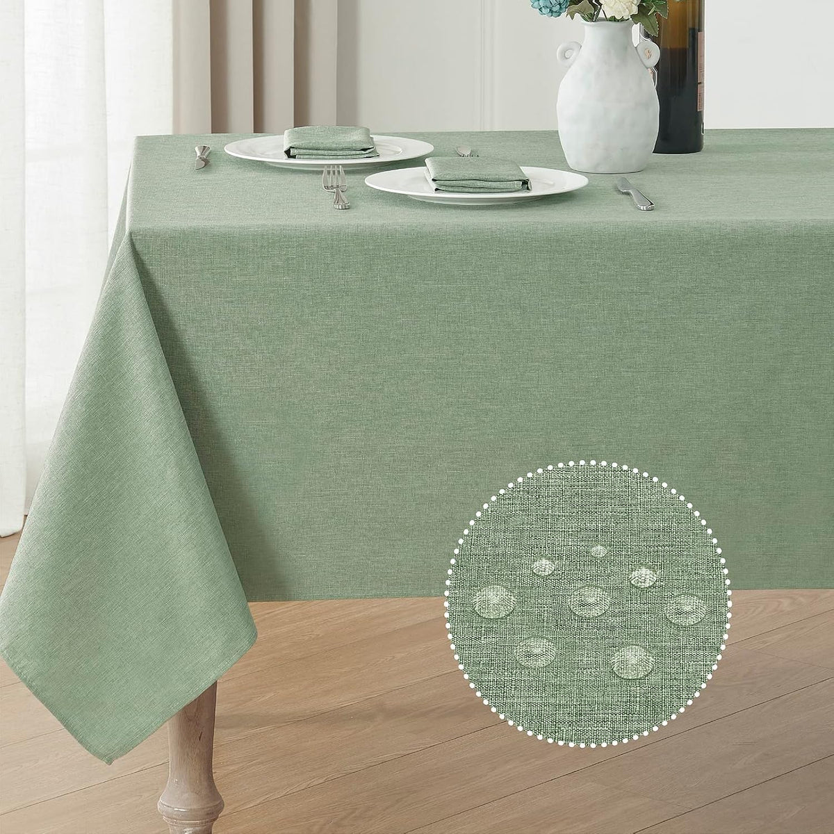 Veblandy Rectangle Tablecloth Waterproof Linen Textured Table Cloth Stain and Wrinkle Resistant Washable, Decorative Fabric Table Cover for Dining, Party and Camping (Sage Green, 52 * 70)