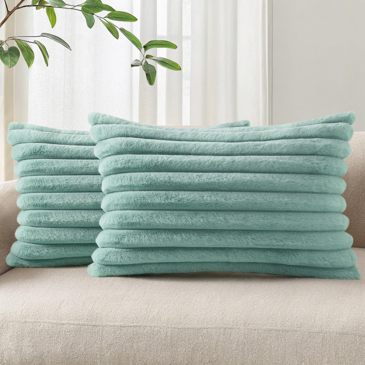 Pallene Faux Fur Decorative Throw Pillow Covers 18x18 Set of 2, Cream White