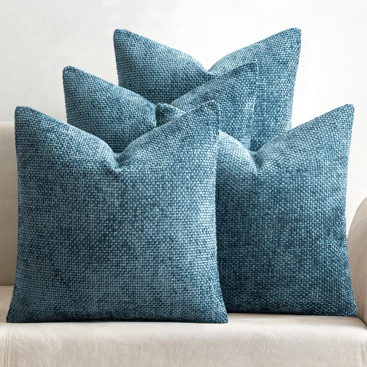 MIULEE Soft Decorative Chenille Pillow Covers Neutral 18x18 Pack of 4