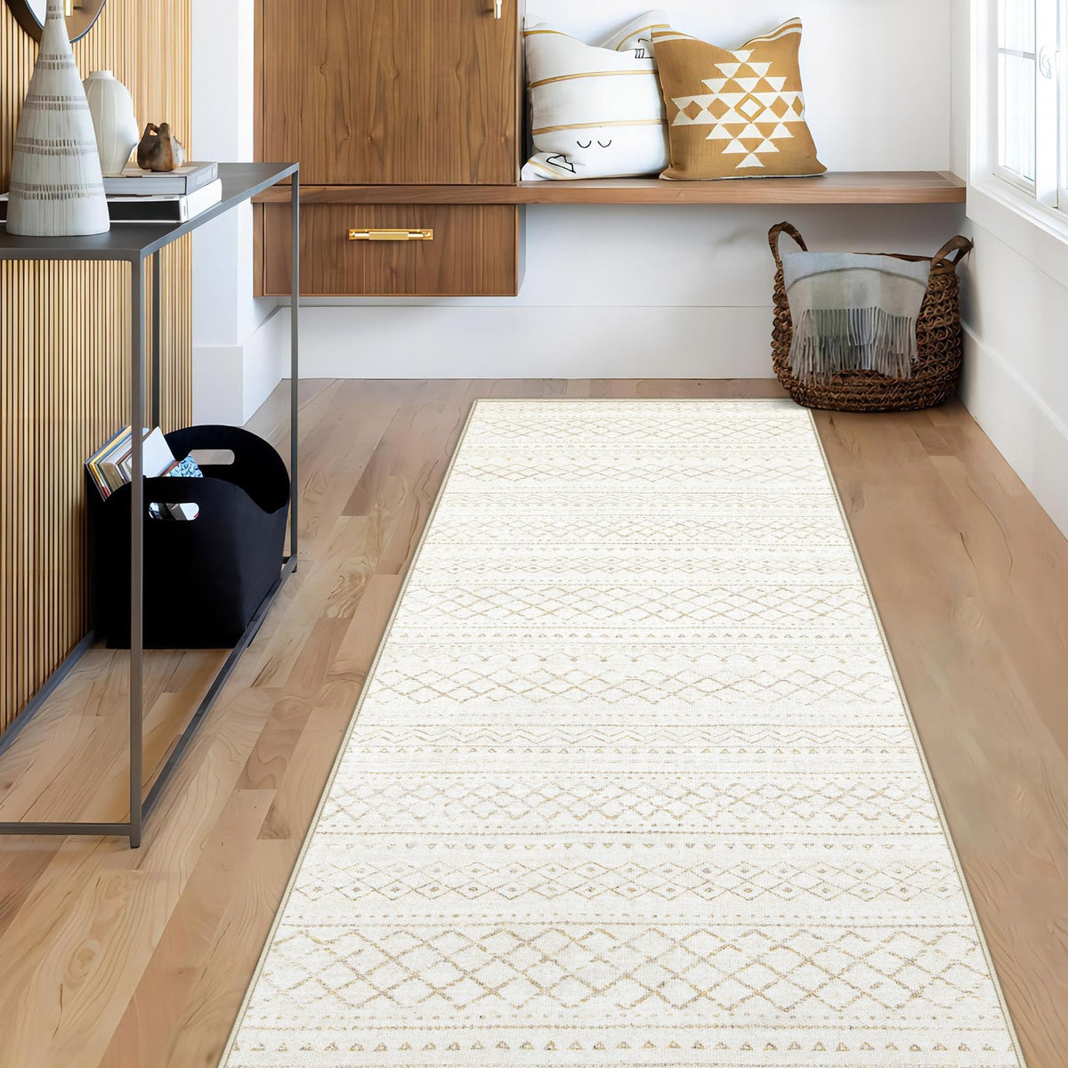 Area Rug for Living Room 6x9: Large Washable Boho Moroccan Rugs Geometric Neutral Rug, Non-Slip Foldable Morden Farmhouse Indoor Floor Carpet for Bedroom Dining Table Home(Brown Green,6'x9')